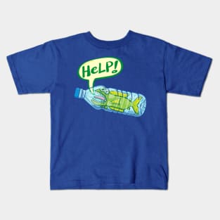 Fish inside a plastic bottle asking for help Kids T-Shirt